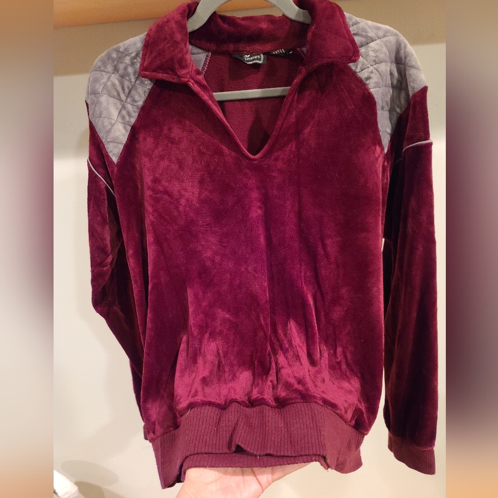 Vintage Velour L/M Landmark Maroon Collared Sweatshirt